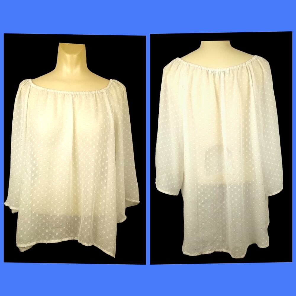 DANIEL RAINN Swiss Dot Chiffon Peasant Blouse L Sheer Angelic Coquette